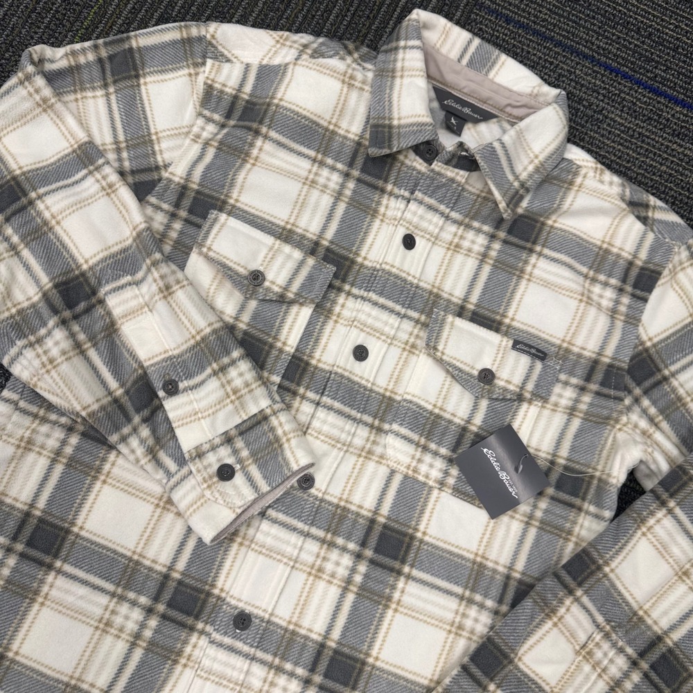 Eddie Bauer Mens Microfleece Plaid Long Sleeve Button Up Shirt Size S